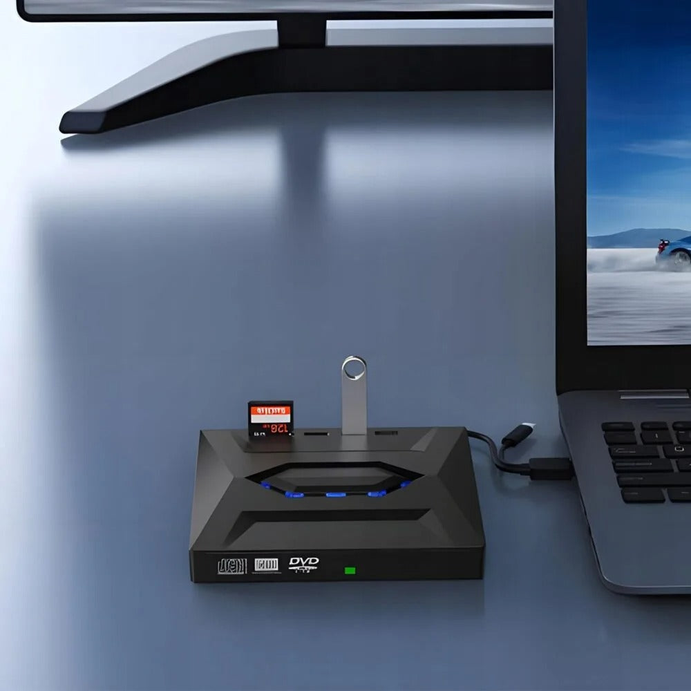 7-i-1 extern DVD-spelare - bärbar CD/DVD-RW-brännare med höghastighetsdataöverföring 7