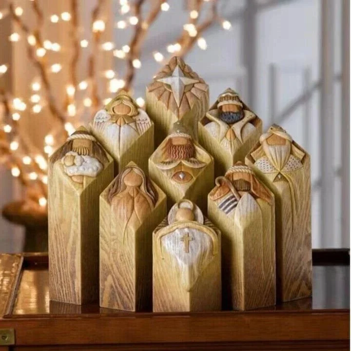 9 st himmelska julkrypningsträdsstatyer 0