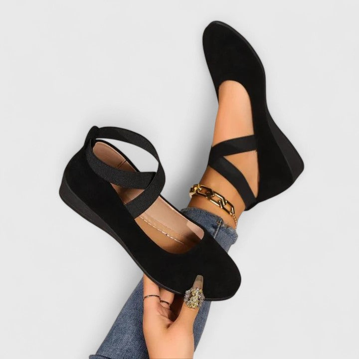 Black Ballet Flats for Women with Arch Support - Orthopedic Cross-Strap Design for Comfort and Style 0