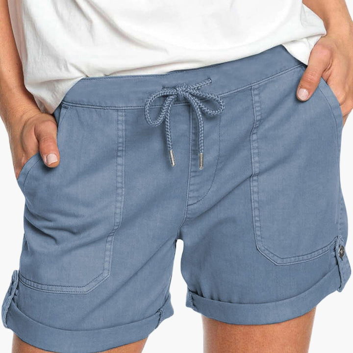 Casual Women's Summer Shorts with Drawstring Waist and Cuffed Hem, Relaxed Fit, Stylish Above-Thigh Length, Comfortable Everyday Wear 0