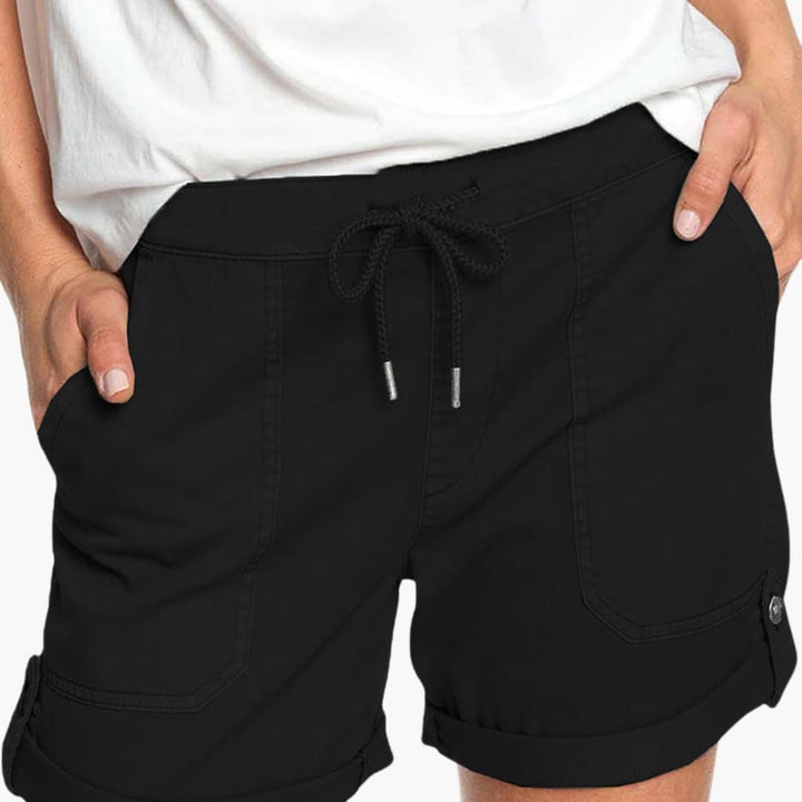Casual Women's Summer Shorts with Drawstring Waist and Cuffed Hem, Relaxed Fit, Stylish Above-Thigh Length, Comfortable Everyday Wear 1