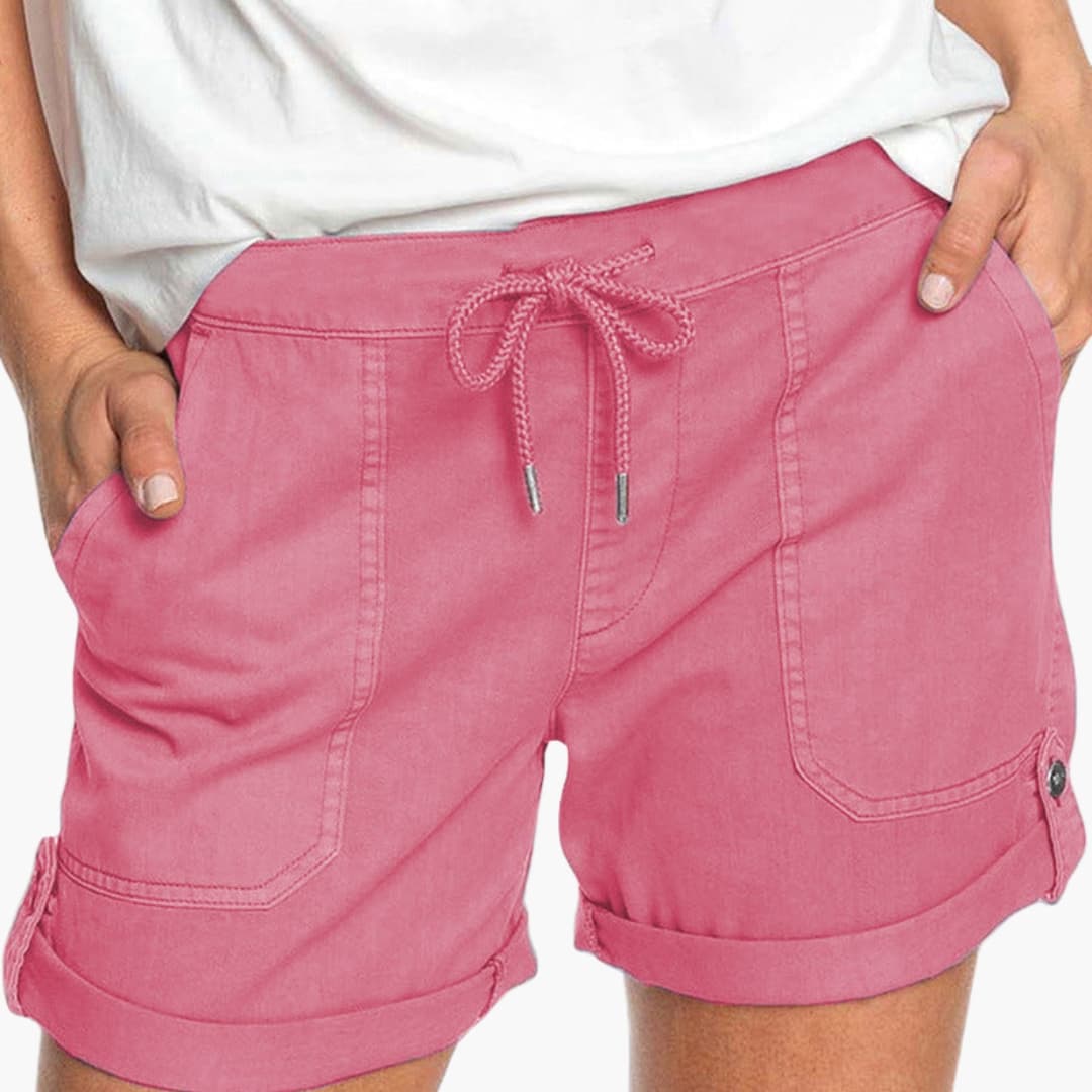 Casual Women's Summer Shorts with Drawstring Waist and Cuffed Hem, Relaxed Fit, Stylish Above-Thigh Length, Comfortable Everyday Wear 2