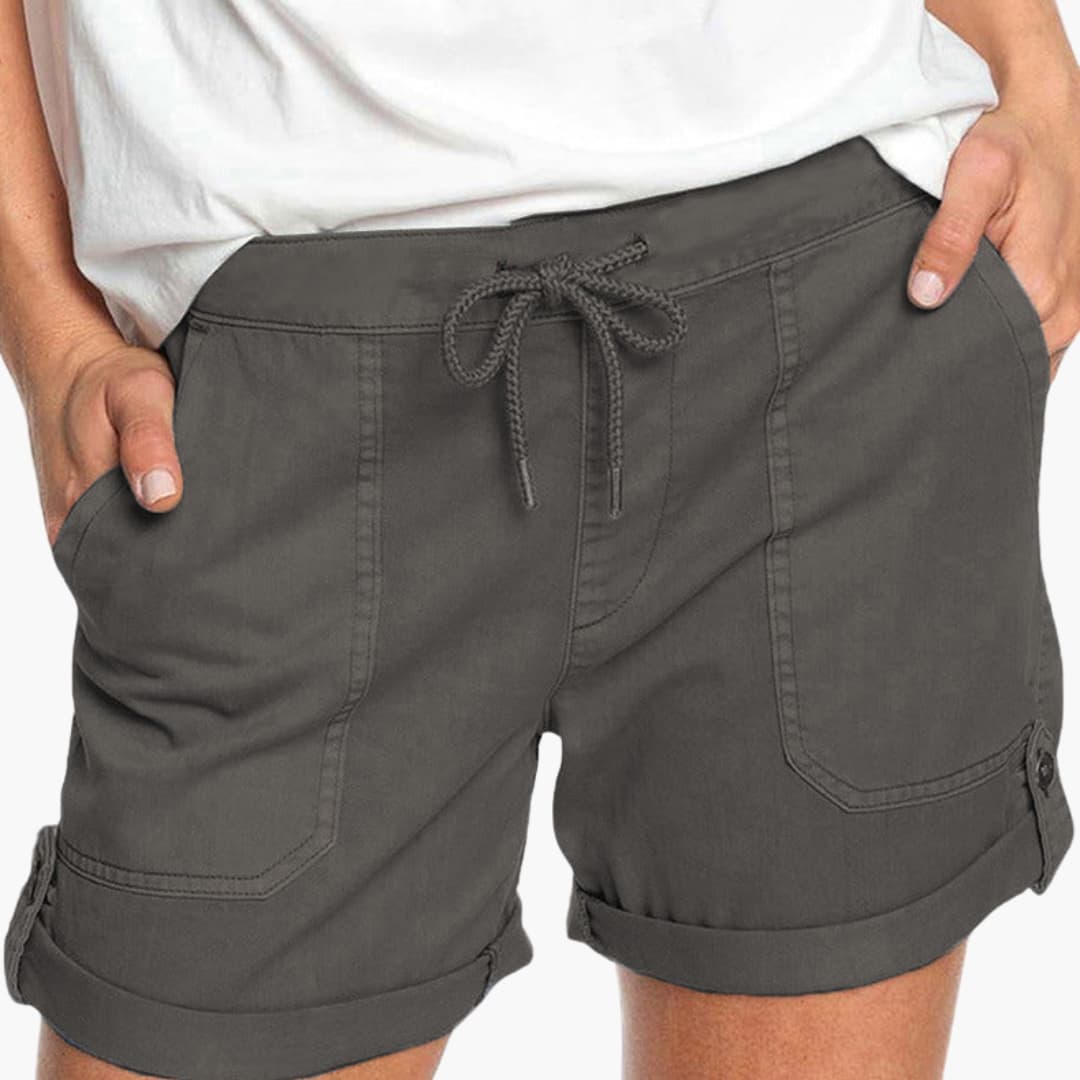 Casual Women's Summer Shorts with Drawstring Waist and Cuffed Hem, Relaxed Fit, Stylish Above-Thigh Length, Comfortable Everyday Wear 4