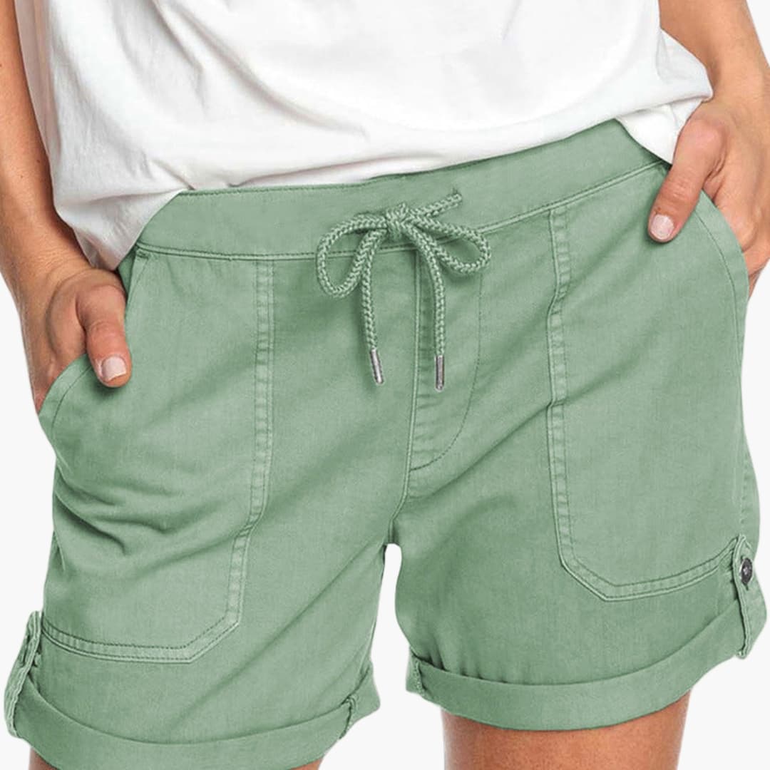 Casual Women's Summer Shorts with Drawstring Waist and Cuffed Hem, Relaxed Fit, Stylish Above-Thigh Length, Comfortable Everyday Wear 5