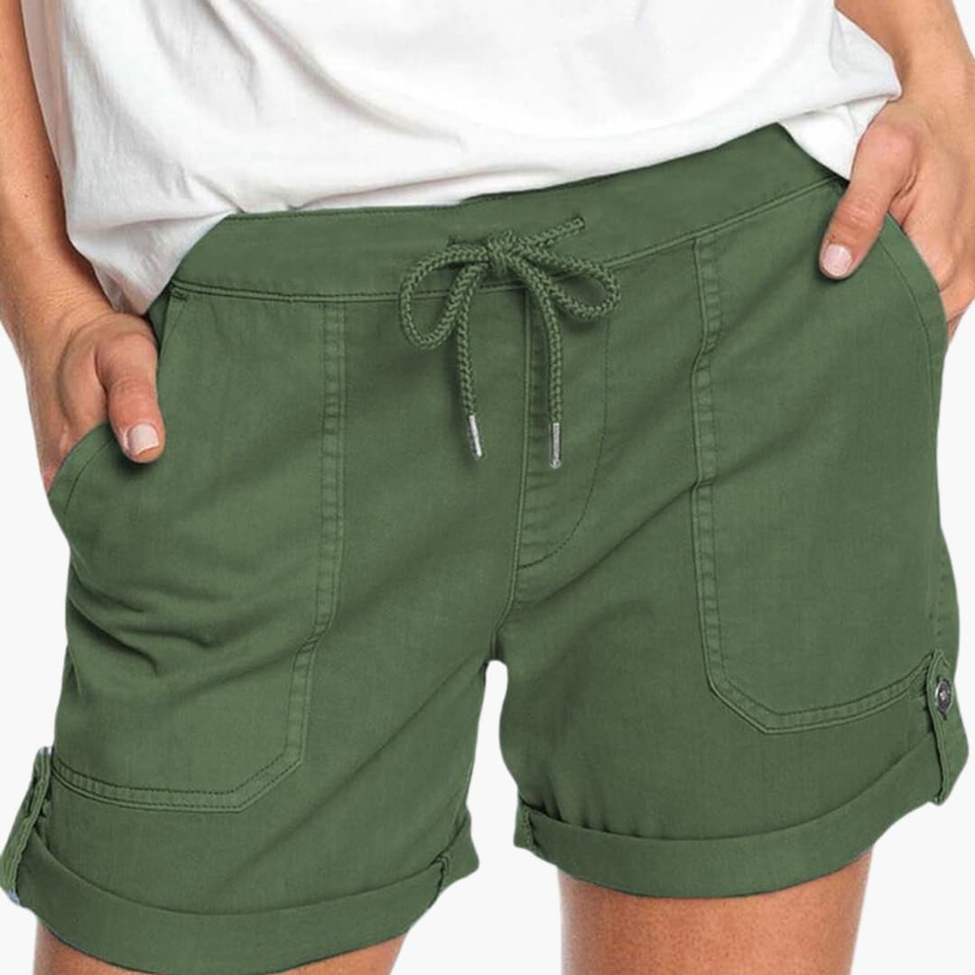 Casual Women's Summer Shorts with Drawstring Waist and Cuffed Hem, Relaxed Fit, Stylish Above-Thigh Length, Comfortable Everyday Wear 7