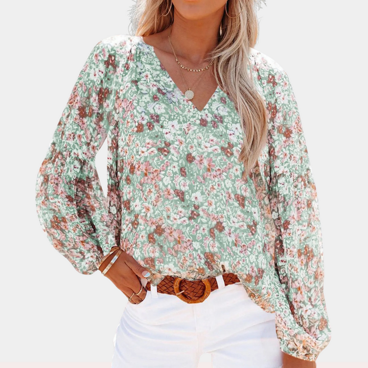 Chic Floral Long Sleeve Blouse - Women's Summer Tops for Women, Elegant Floral Design, Stylish Casual and Formal Wear 1