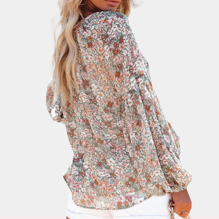 Chic Floral Long Sleeve Blouse - Women's Summer Tops for Women, Elegant Floral Design, Stylish Casual and Formal Wear 3