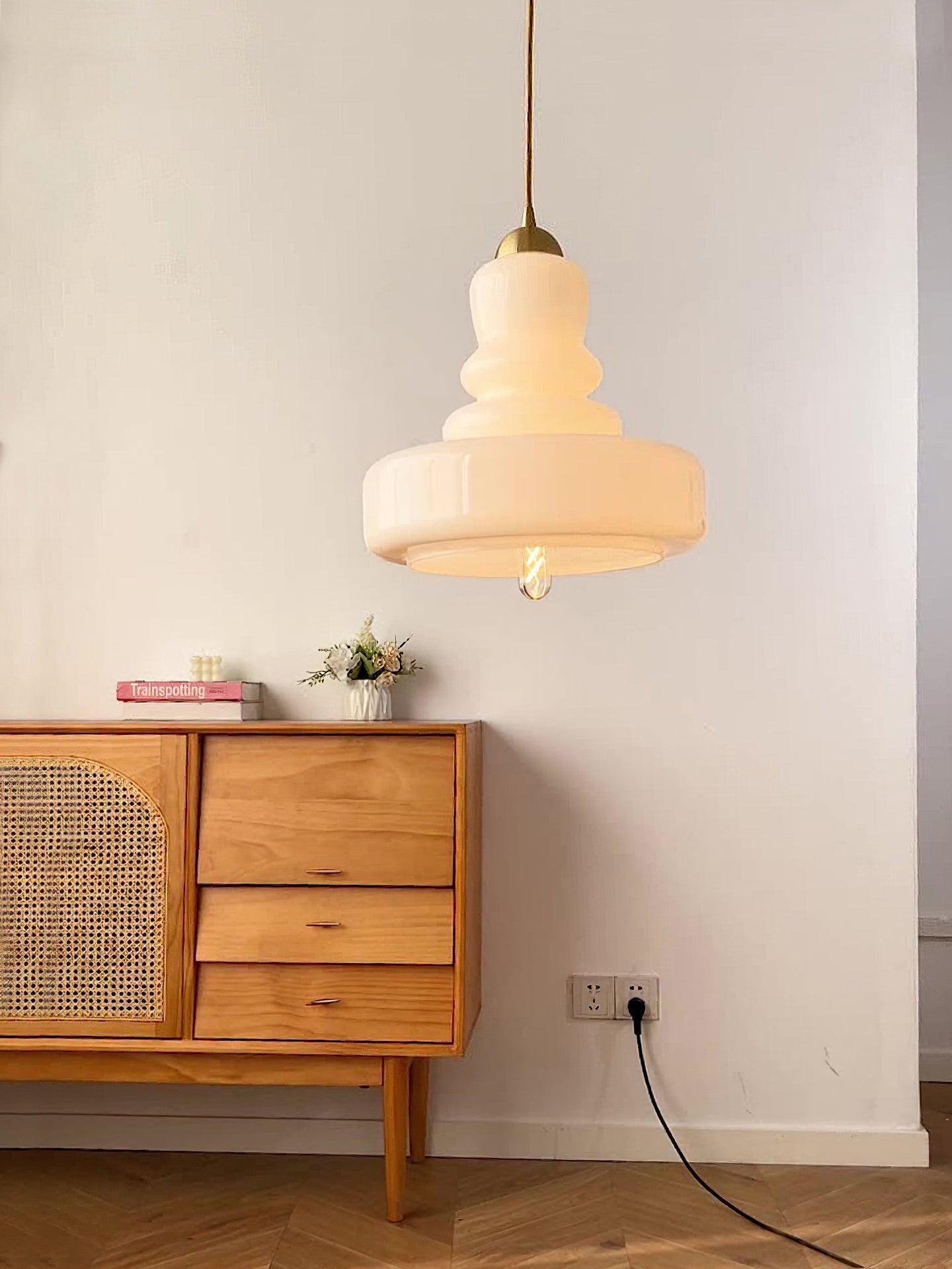 Classic Schoolhouse Glass Pendant Light – Adjustable Height Vintage Ceiling Lamp for Soft Illumination 7