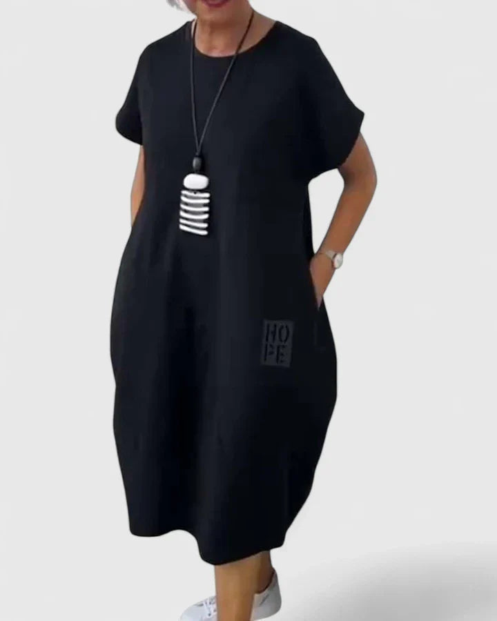 Comfortable Casual Dress with Chic Letter Print and Pockets 0