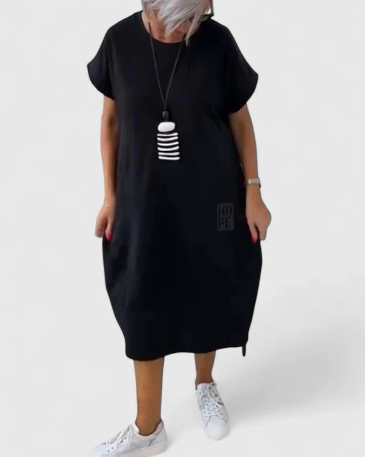 Comfortable Casual Dress with Chic Letter Print and Pockets 1