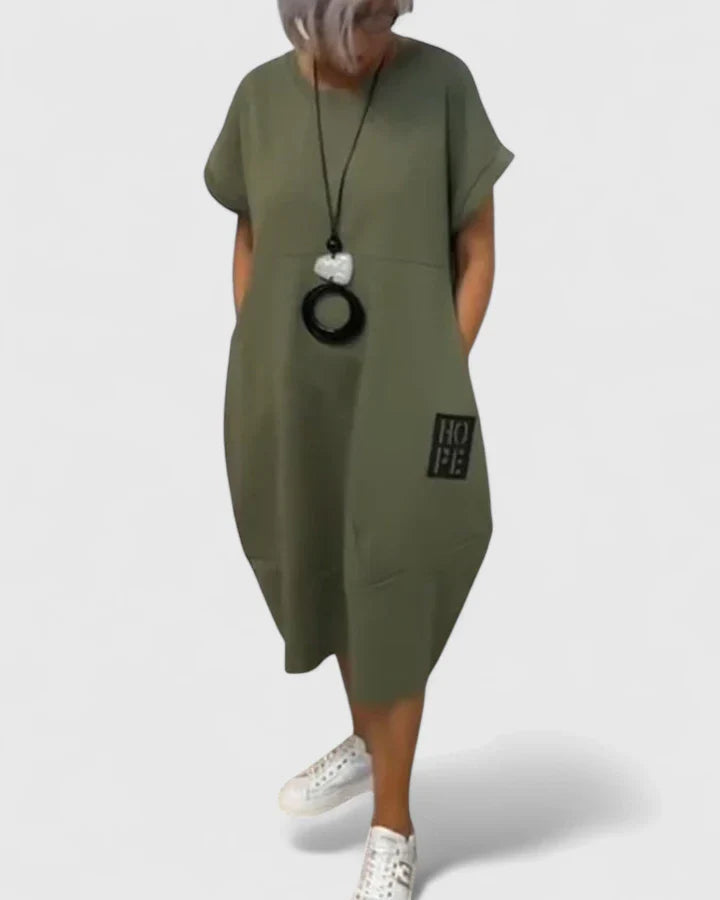 Comfortable Casual Dress with Chic Letter Print and Pockets 2