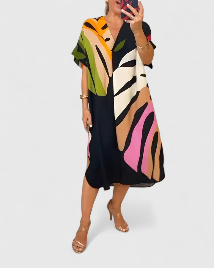 Effortless Midi Dress with Leaf Print for Summer Style 0