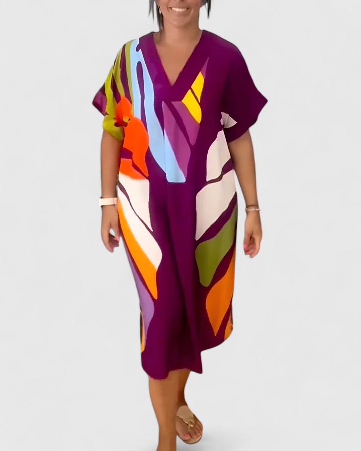 Effortless Midi Dress with Leaf Print for Summer Style 1