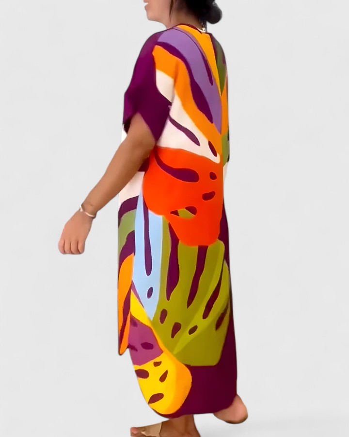 Effortless Midi Dress with Leaf Print for Summer Style 2