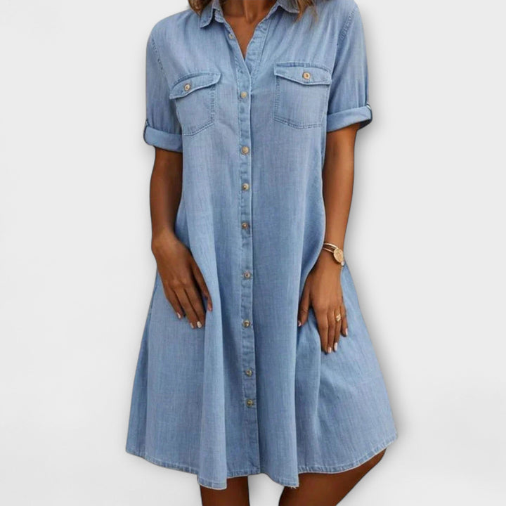 Elegant A-Line Summer Dress for Women with Pockets and Buckle Accent, Perfect for Casual Outings 0