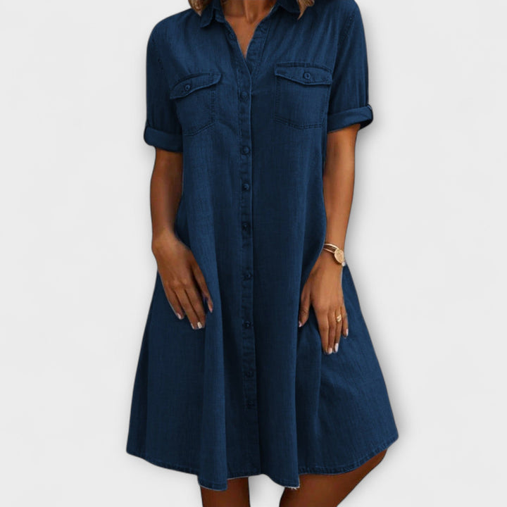 Elegant A-Line Summer Dress for Women with Pockets and Buckle Accent, Perfect for Casual Outings 1