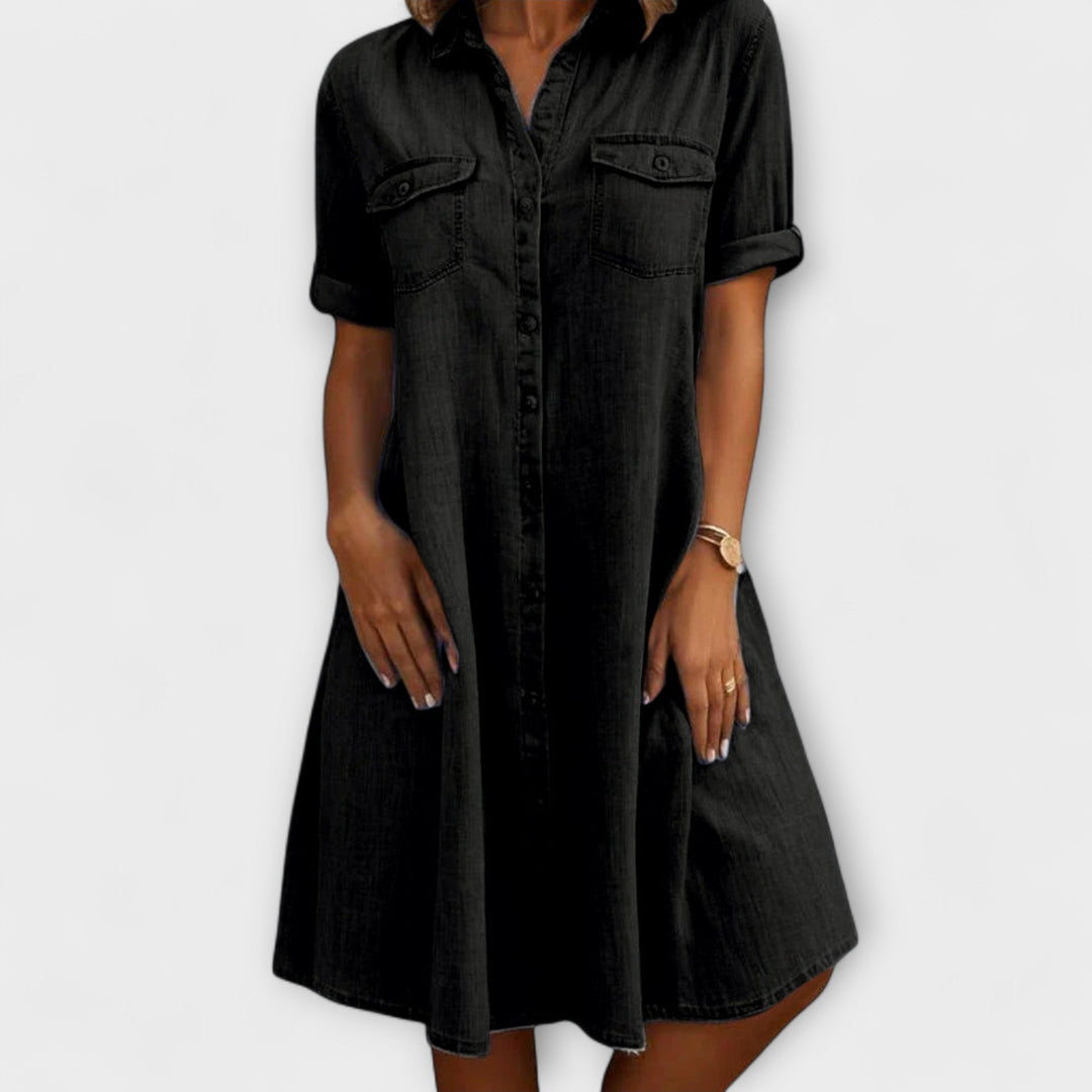 Elegant A-Line Summer Dress for Women with Pockets and Buckle Accent, Perfect for Casual Outings 2