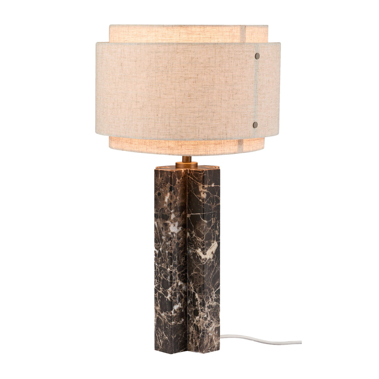 Elegant Beige Table Lamp with Brown Marble Base and Linen Shade – Modern Architectural Design 0