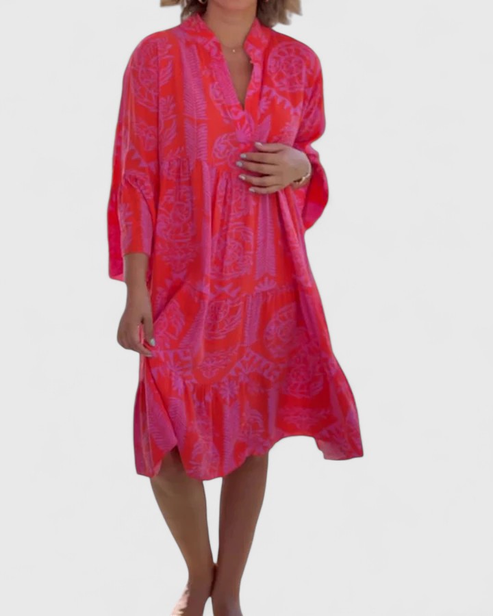 Elegant Bohemian Dress with 3/4 Bell Sleeves and V-Neck Design 2