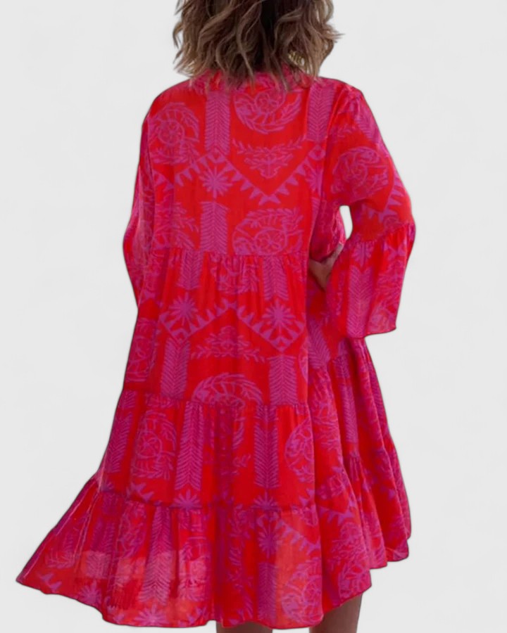 Elegant Bohemian Dress with 3/4 Bell Sleeves and V-Neck Design 5
