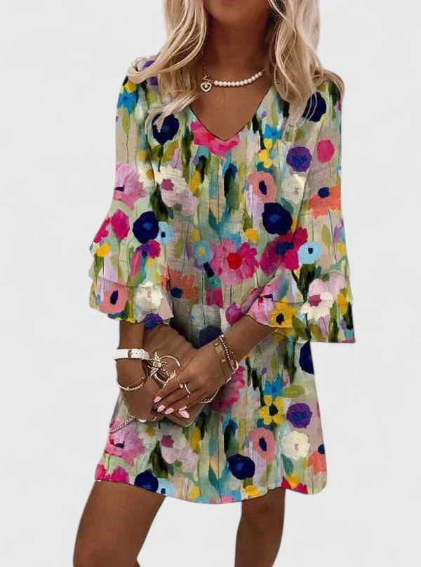 Elegant Floral Mini Dress with V-Neckline for Chic Style 0