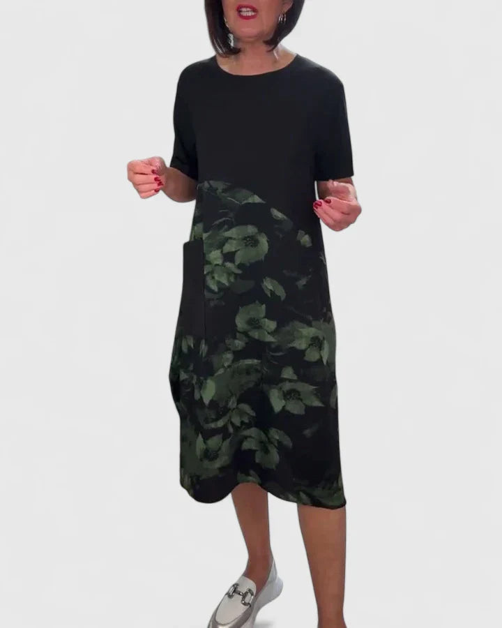 Elegant Floral Patchwork Dress with Pockets for Everyday Style 0