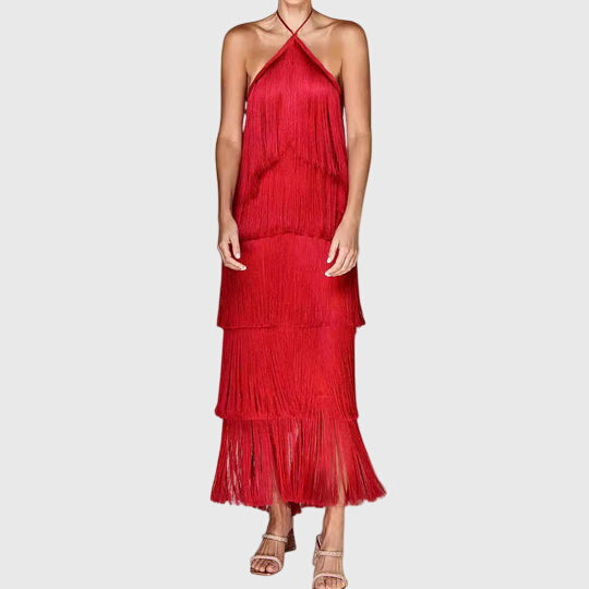 Elegant Halter Neck Tassel Dress for Special Occasions 1