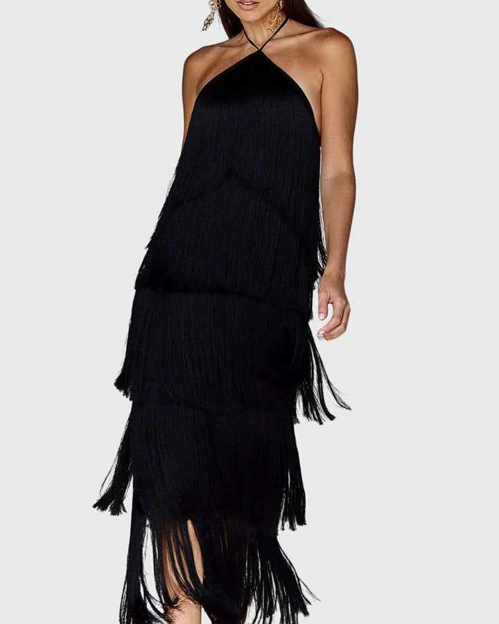 Elegant Halter Neck Tassel Dress for Special Occasions 2