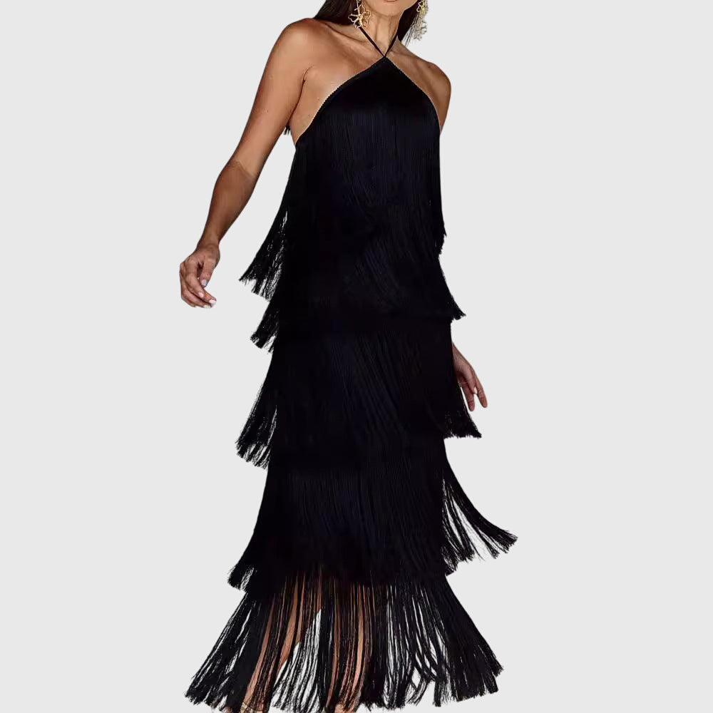 Elegant Halter Neck Tassel Dress for Special Occasions 3