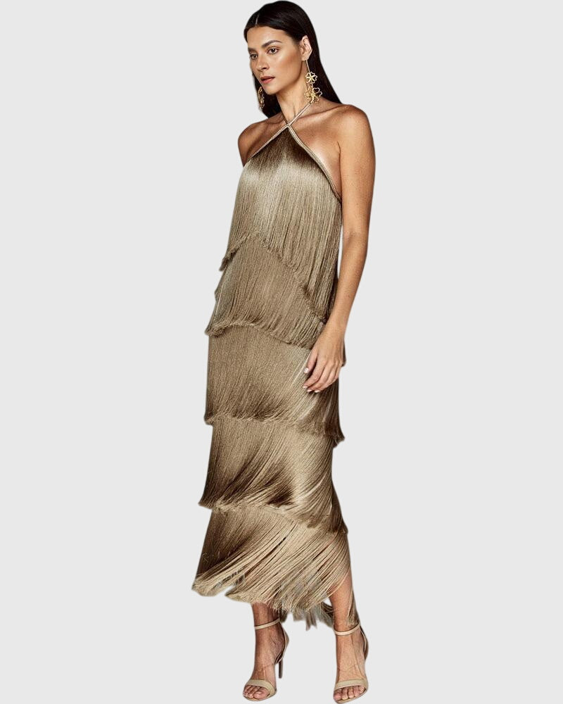 Elegant Halter Neck Tassel Dress for Special Occasions 4