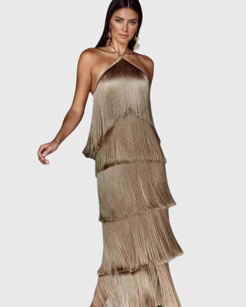 Elegant Halter Neck Tassel Dress for Special Occasions 5