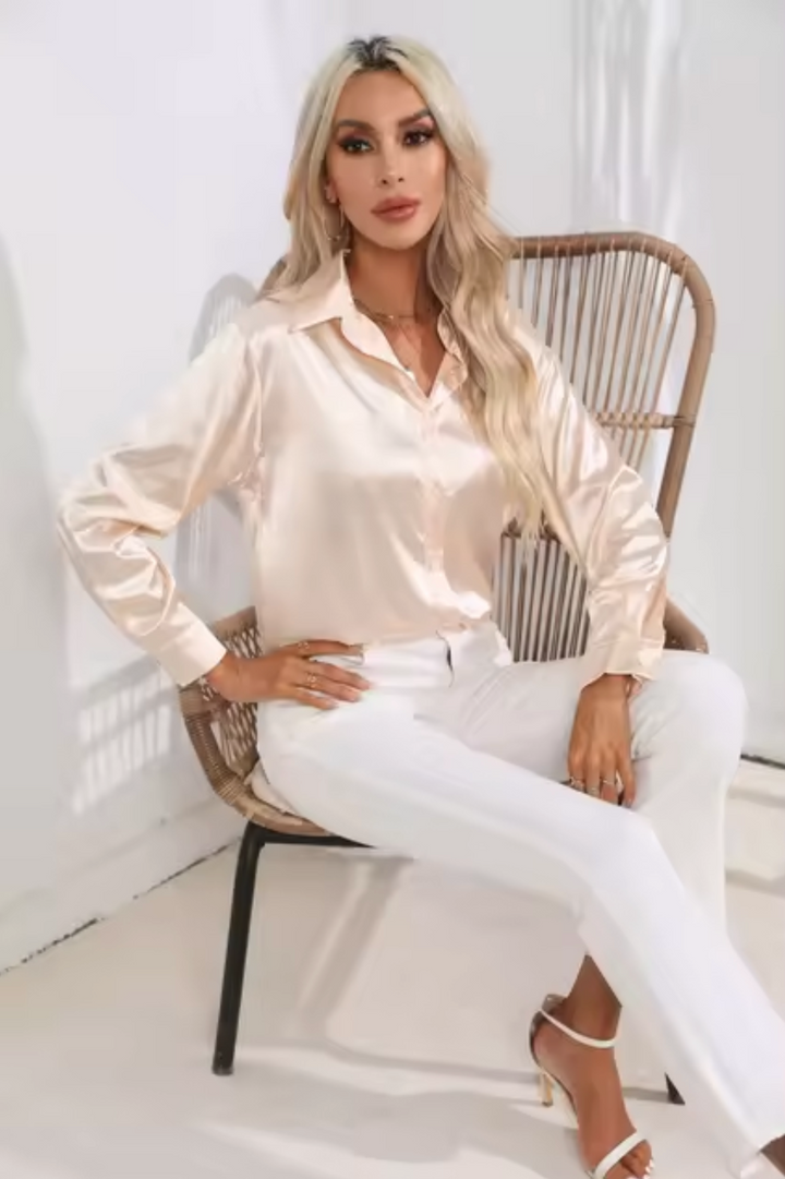 Elegant Long Sleeve Blouse for Women - Versatile Satin Top for Business and Casual Wear 0