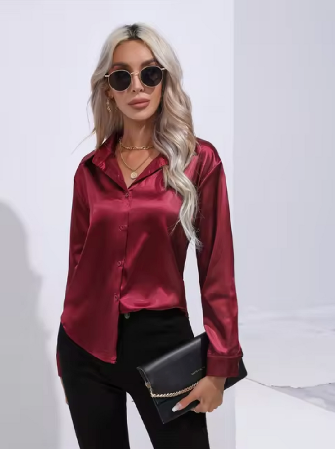 Elegant Long Sleeve Blouse for Women - Versatile Satin Top for Business and Casual Wear 10