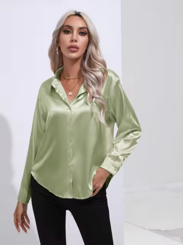 Elegant Long Sleeve Blouse for Women - Versatile Satin Top for Business and Casual Wear 12