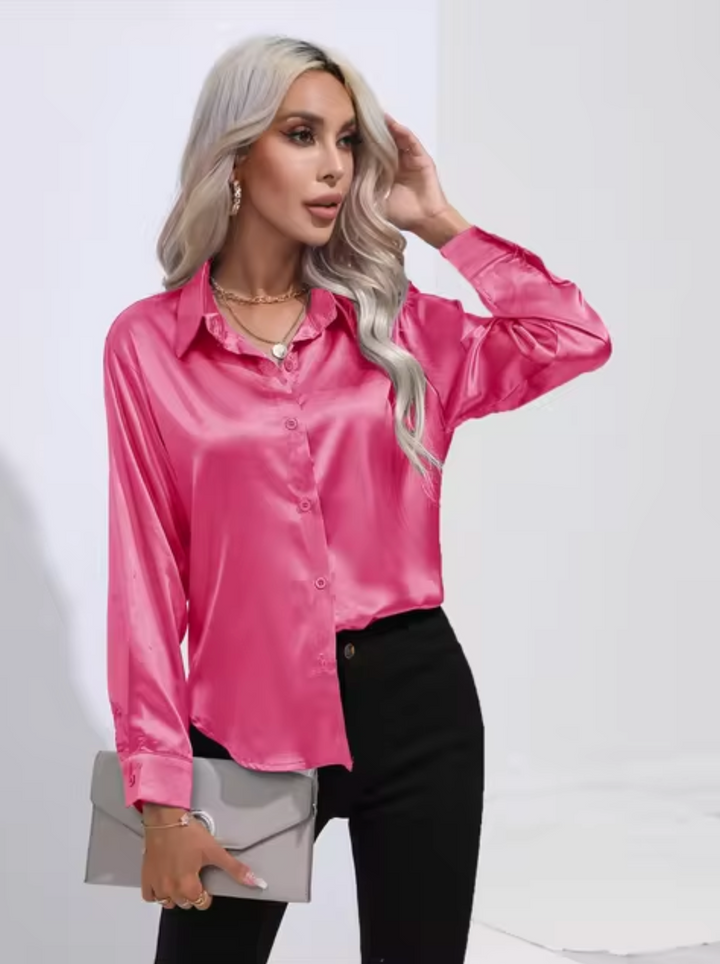 Elegant Long Sleeve Blouse for Women - Versatile Satin Top for Business and Casual Wear 13