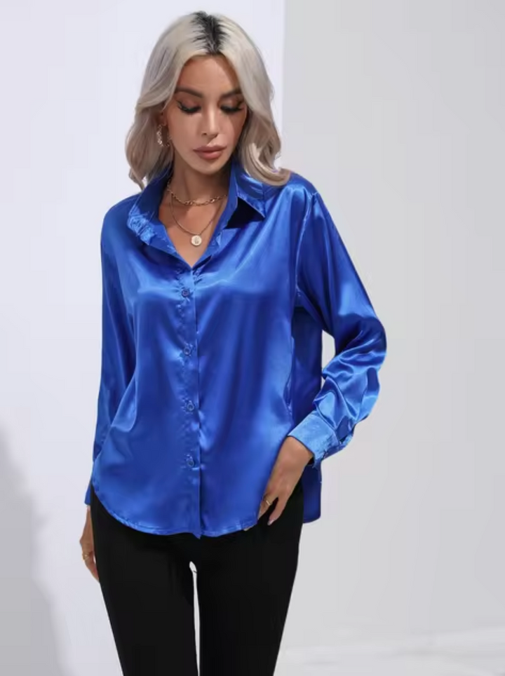 Elegant Long Sleeve Blouse for Women - Versatile Satin Top for Business and Casual Wear 14