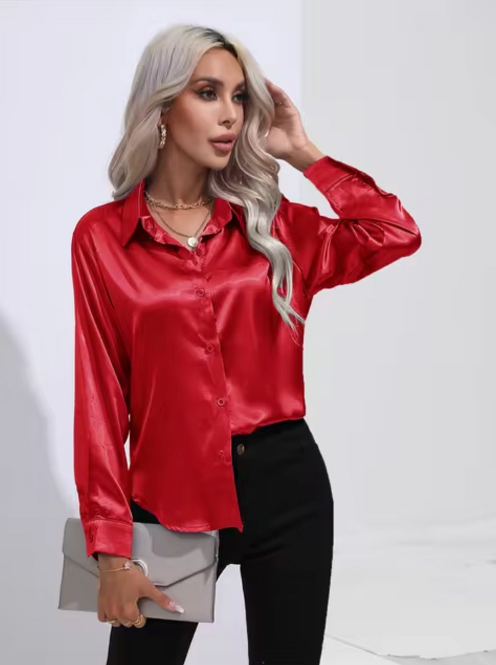 Elegant Long Sleeve Blouse for Women - Versatile Satin Top for Business and Casual Wear 15