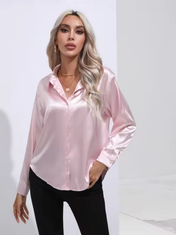 Elegant Long Sleeve Blouse for Women - Versatile Satin Top for Business and Casual Wear 3