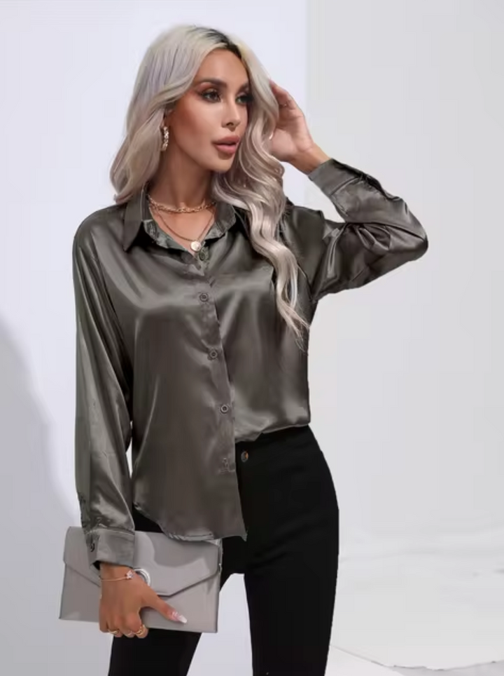 Elegant Long Sleeve Blouse for Women - Versatile Satin Top for Business and Casual Wear 4