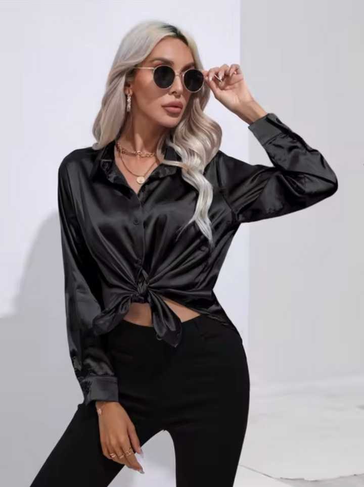 Elegant Long Sleeve Blouse for Women - Versatile Satin Top for Business and Casual Wear 5