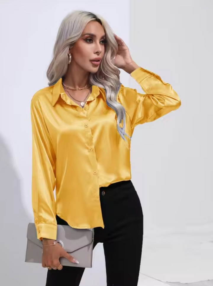 Elegant Long Sleeve Blouse for Women - Versatile Satin Top for Business and Casual Wear 7
