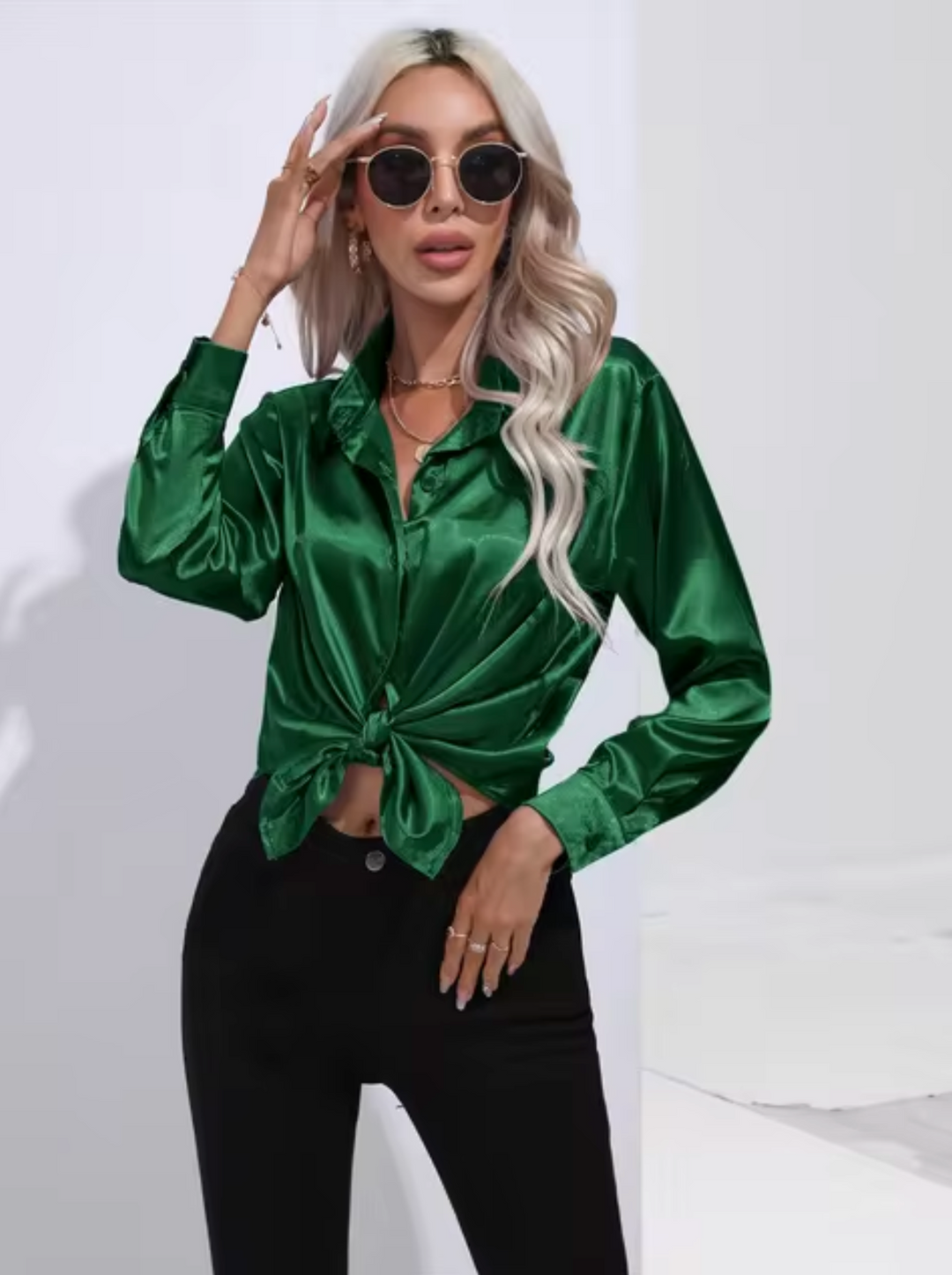 Elegant Long Sleeve Blouse for Women - Versatile Satin Top for Business and Casual Wear 9