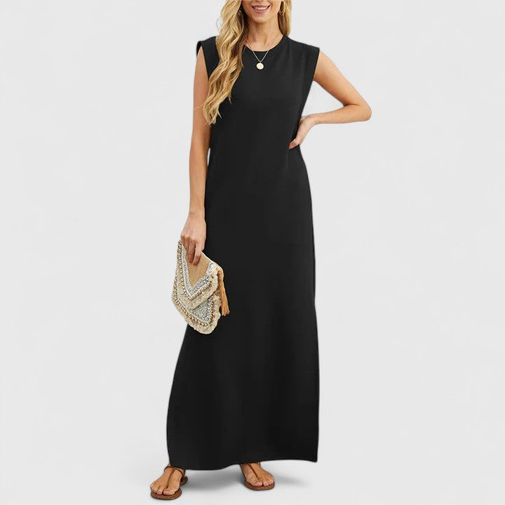 Elegant Maxi Dress for Spring Outings with Chic Slit and Pockets 0