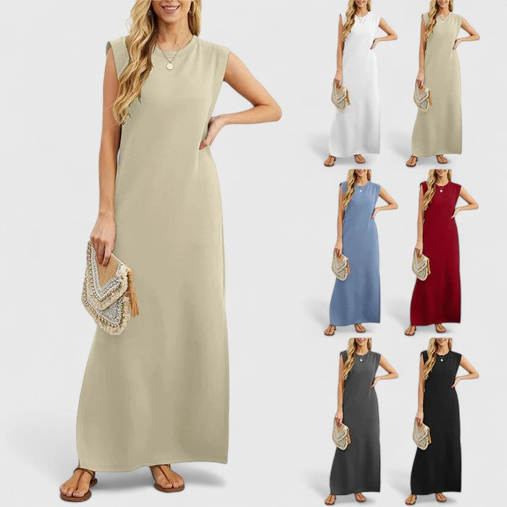 Elegant Maxi Dress for Spring Outings with Chic Slit and Pockets 3