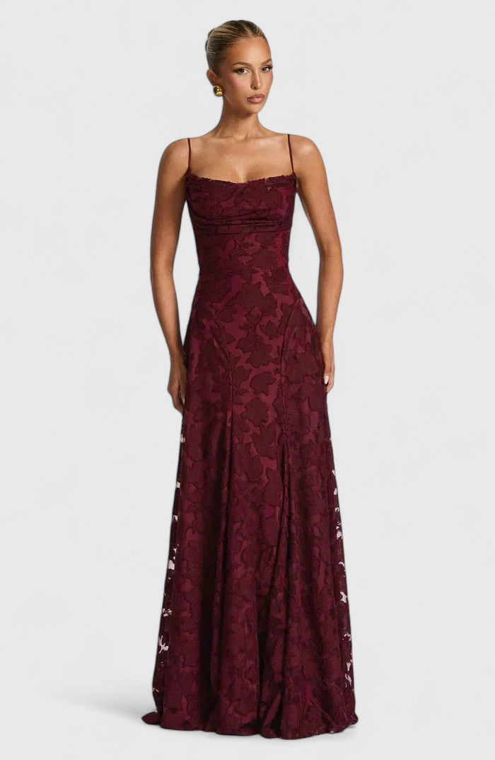 Elegant Maxi Dress with Cowl Neckline and Lace-Up Back for Stunning Style 0