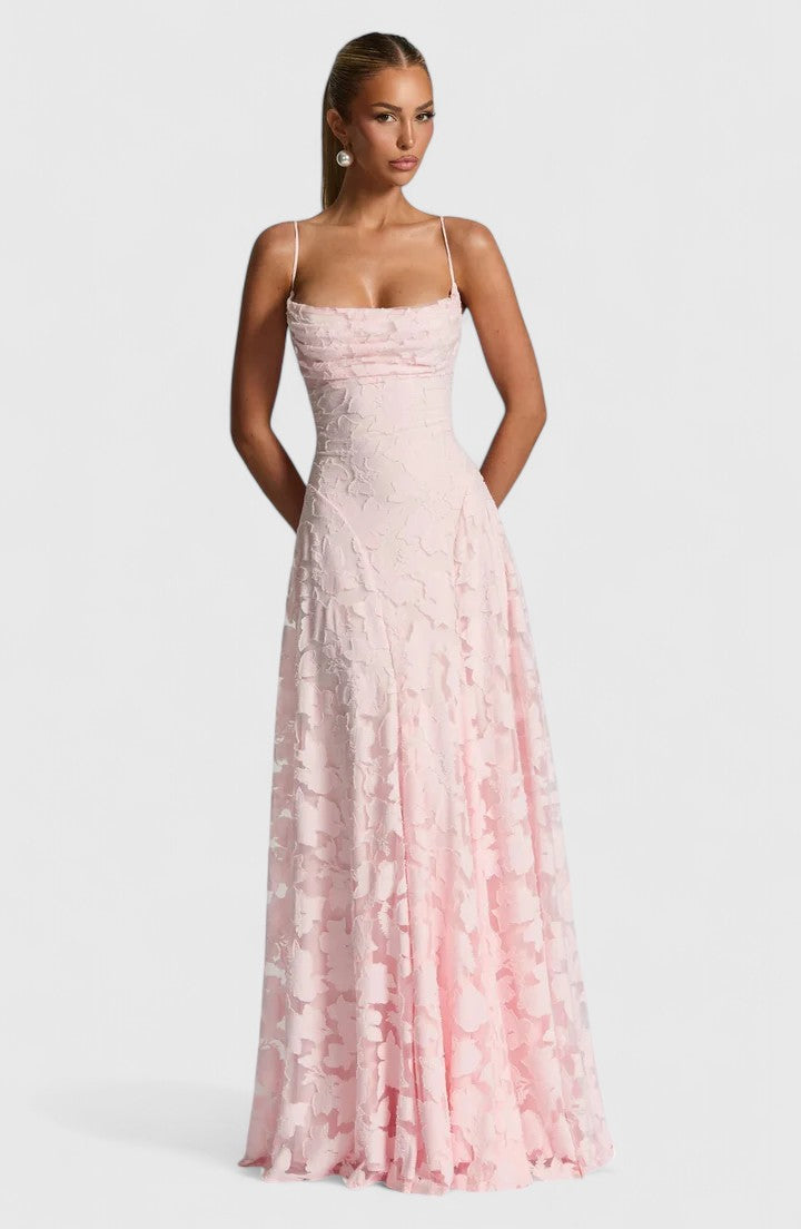 Elegant Maxi Dress with Cowl Neckline and Lace-Up Back for Stunning Style 1