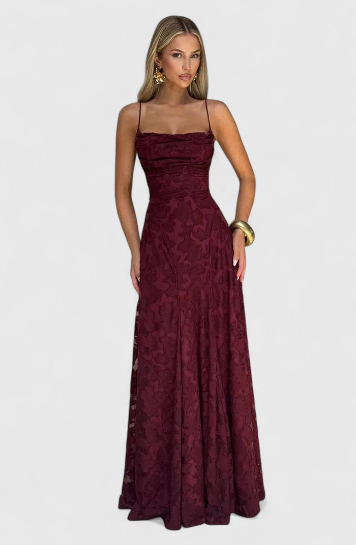 Elegant Maxi Dress with Cowl Neckline and Lace-Up Back for Stunning Style 7