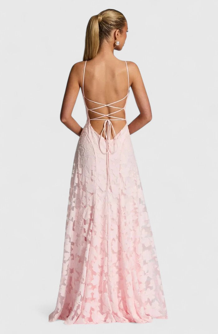 Elegant Maxi Dress with Cowl Neckline and Lace-Up Back for Stunning Style 9