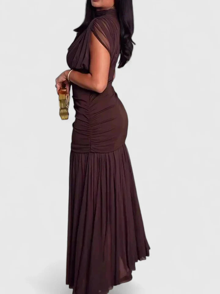 Elegant Maxi Dress with High Neck and Draping Detail for Sophisticated Style 2