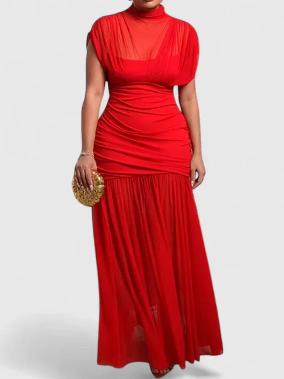 Elegant Maxi Dress with High Neck and Draping Detail for Sophisticated Style 3